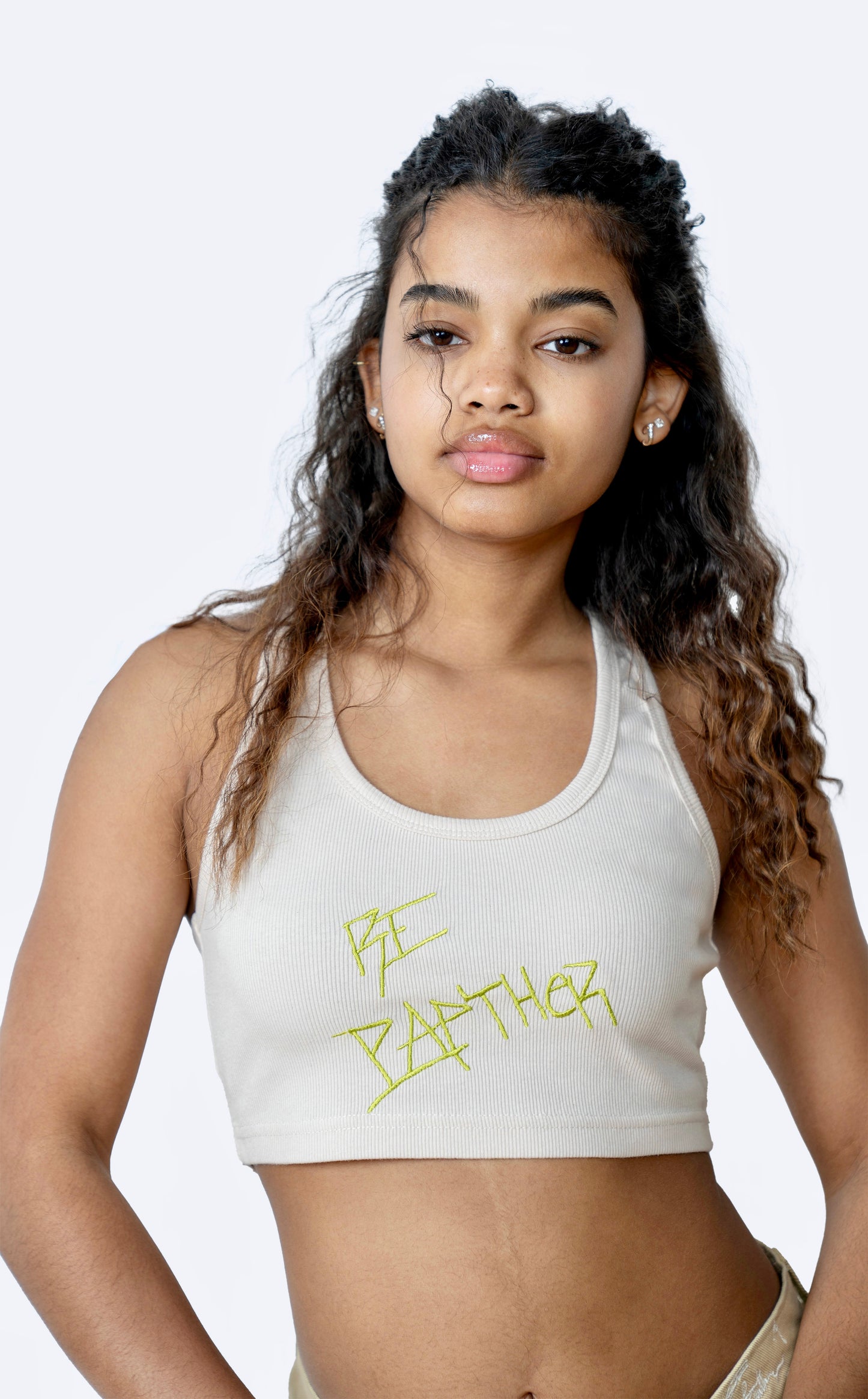 Half White Panther Crop Tank